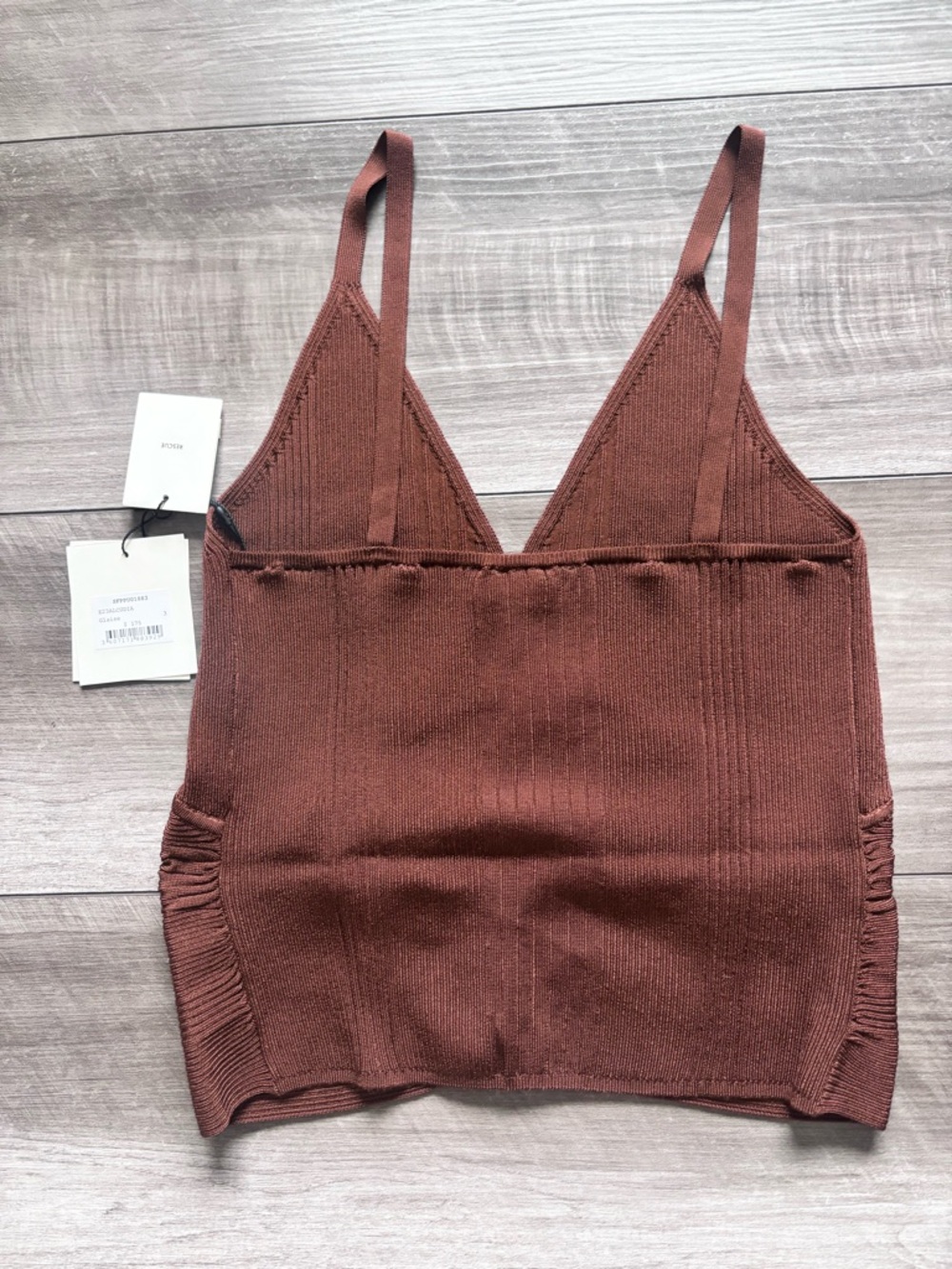Sandro Brown Ribbed V-Neck Cropped Tank Top 3 large - Picture 3 of 7
